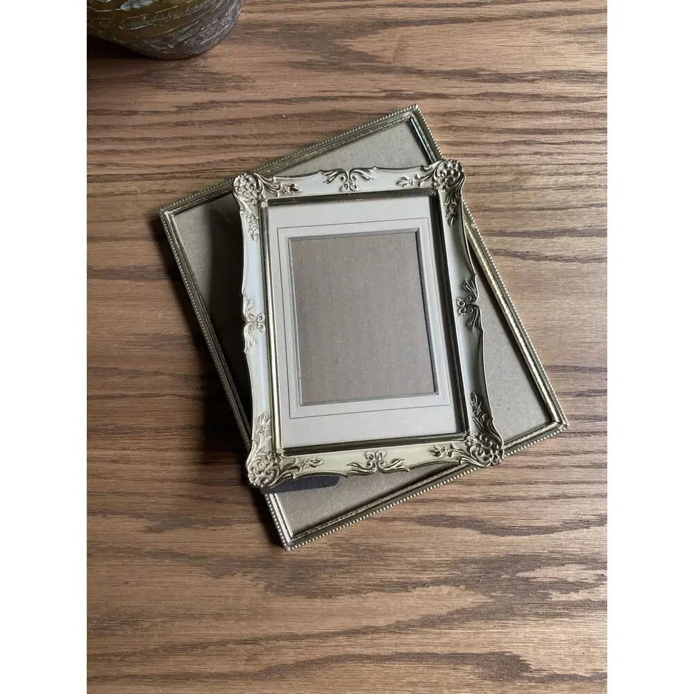 Vintage Brass Frames Ornate Floral White Washed Brass Frame 8x10” 5x7”